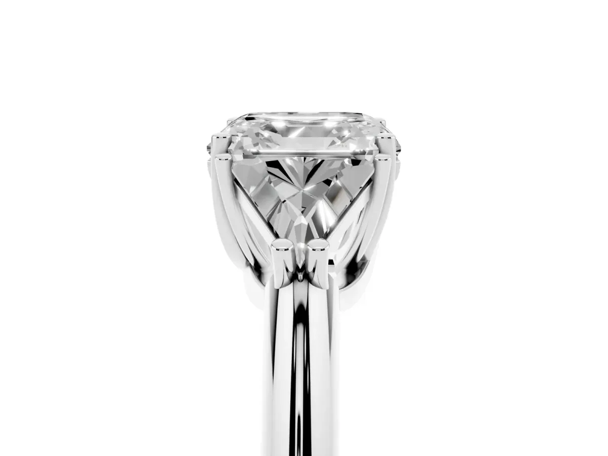 Three-Stone Asscher Cut Diamond Engagement Ring with Trillion Side Stones and Prong Setting Silver