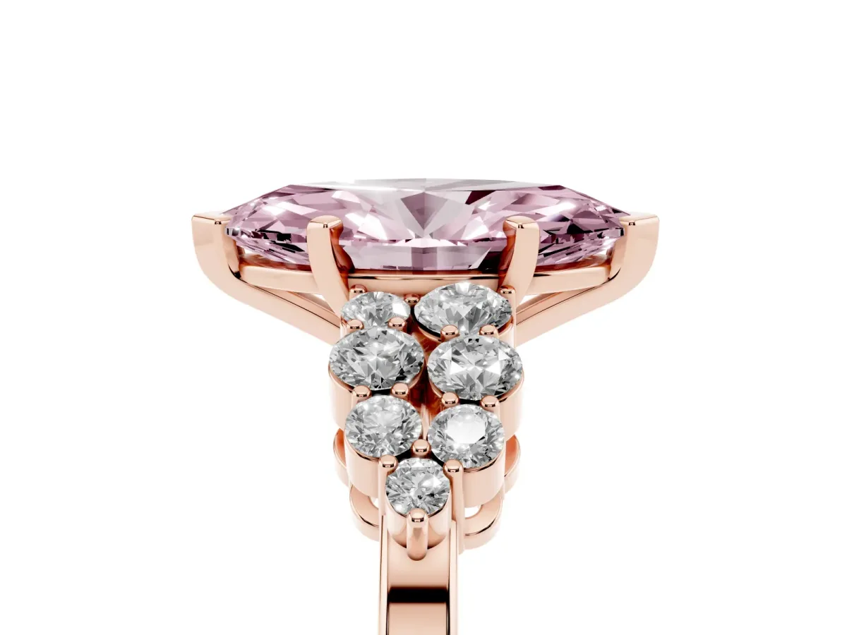 Fancy Pink Marquise Cut Cluster Diamond Engagement Ring with Pavé Band and Four-Prong Setting Rose gold