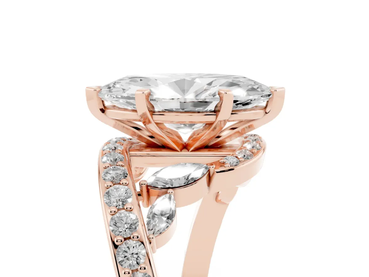 Marquise Cut Solitaire with Pavé Twist Band and Four-Prong Setting Rose gold