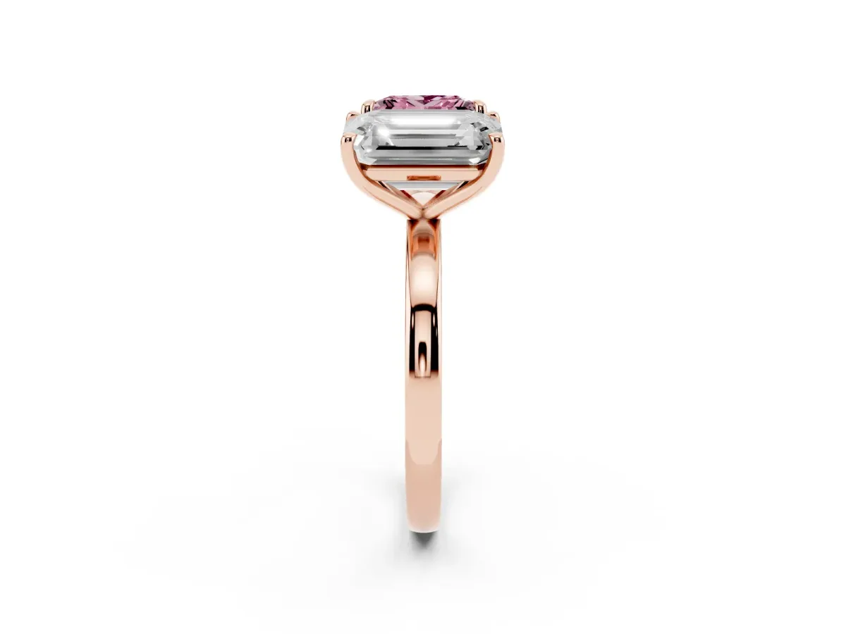 Fancy Pink Princess Cut and Emerald Cut Toi Moi Ring with Prong Setting Rose gold