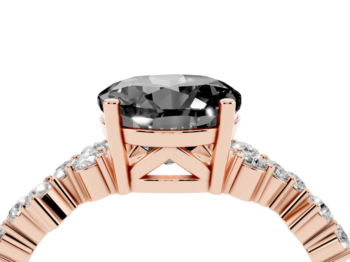 Fancy Black Round Cut Diamond Scattered Round Accent Ring with Prong Setting Rose gold