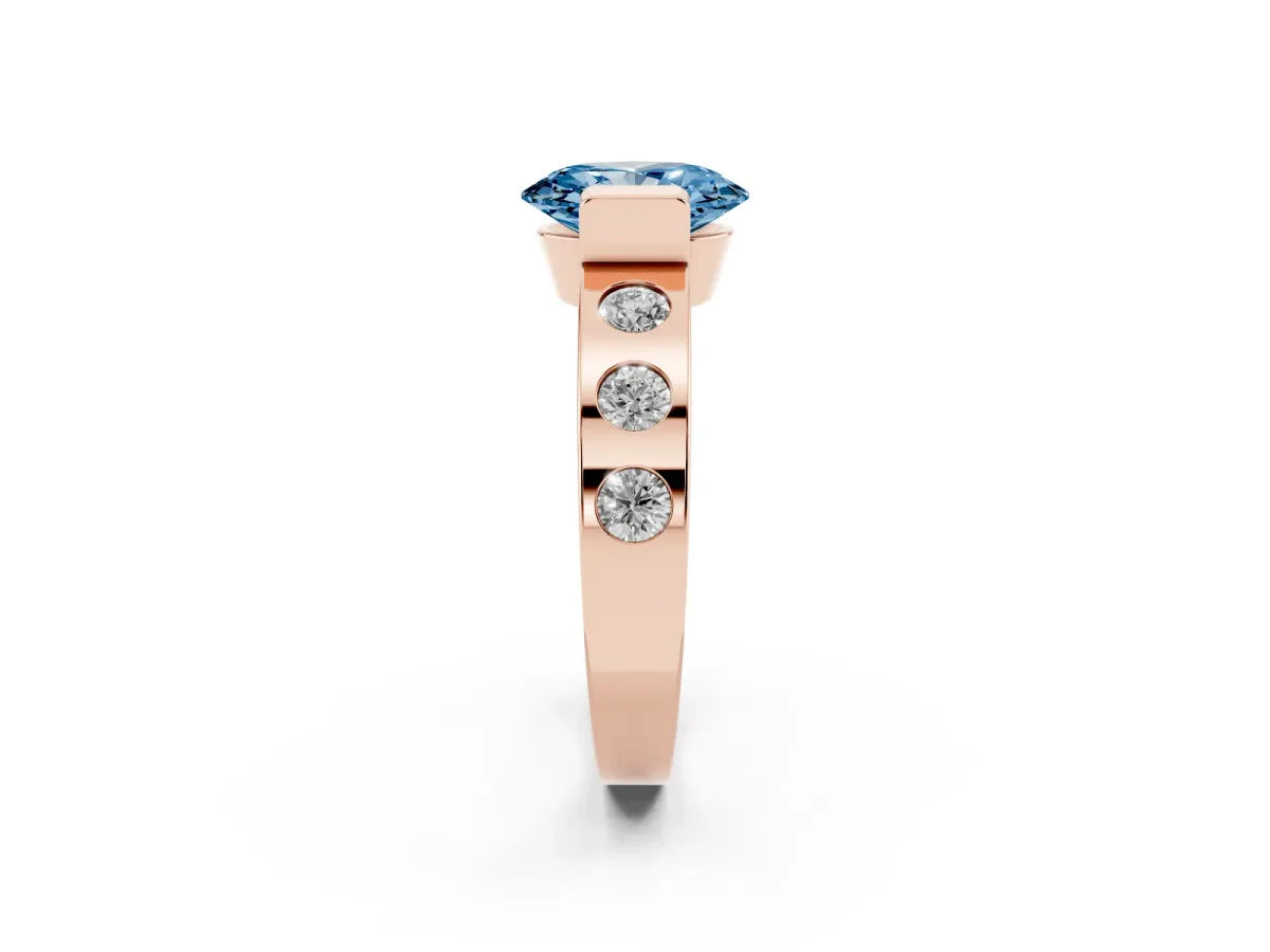 Fancy Blue Oval Cut Brilliant Channel-Set Diamond Ring with Bezel Prong Setting Rose gold