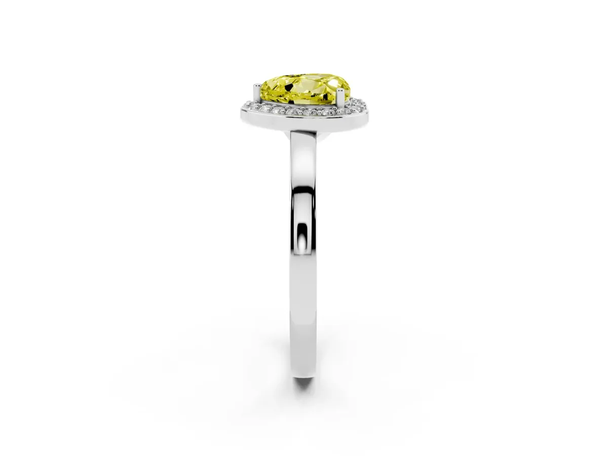 Fancy Yellow Heart Cut Halo Diamond Ring with Solitaire Band and Prong Setting Silver