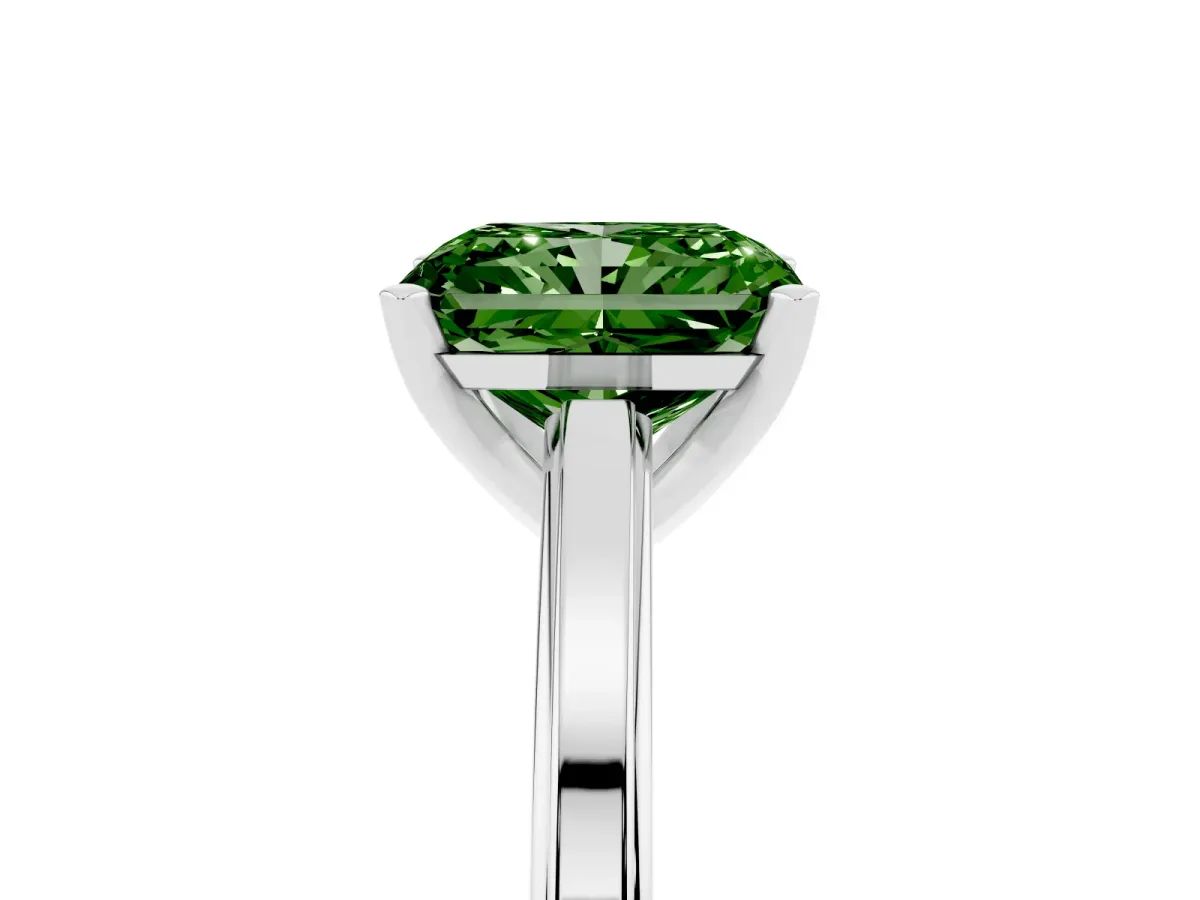Fancy Green Radiant Cut Solitaire Diamond Ring with Four-Prong Setting and Classic Band Silver
