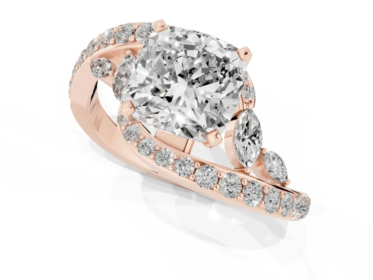 Cushion Cut Solitaire with Pavé Twist Band and Four-Prong Setting Rose gold