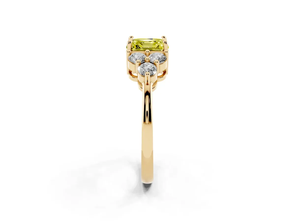 Fancy Yellow Asscher Cut Brilliant Diamond Cluster Accent Solitaire Ring with Prong Setting Yellow gold