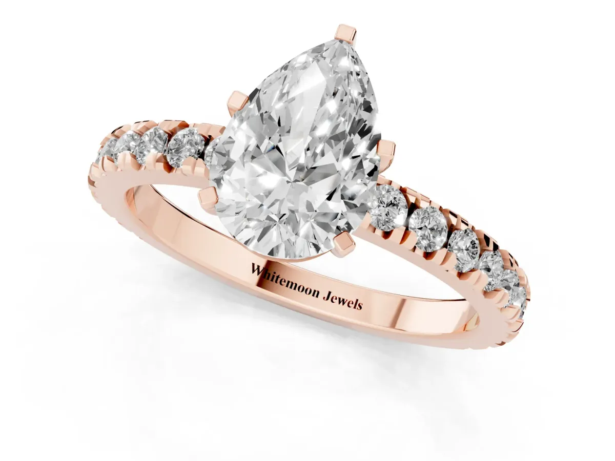 Pear Cut Diamond Pavé Band Solitaire with Four-Prong Setting Rose gold