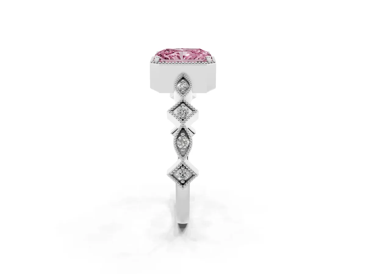 Fancy Pink Radiant Cut Milgrain Marquise Diamond Twist Band Ring Platinum