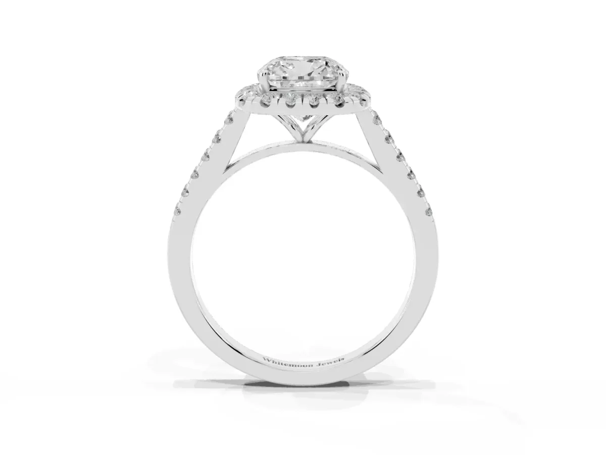Cushion Cut Halo Pave Diamond Engagement Ring with Four-Prong Setting Silver