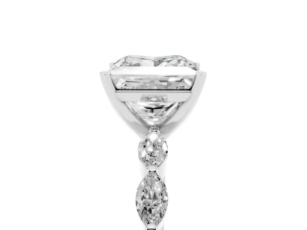 Princess Cut Diamond Ring with Marquise Side Stones and Prong Setting White gold