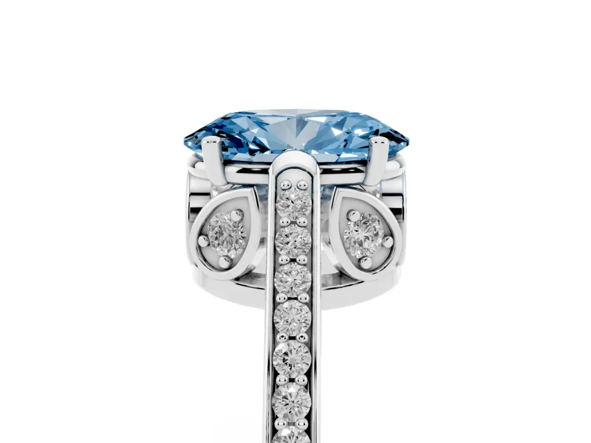 Fancy Blue Oval Cut Cut Cathedral Pave Diamond Engagement Ring with Six-Prong Setting Platinum