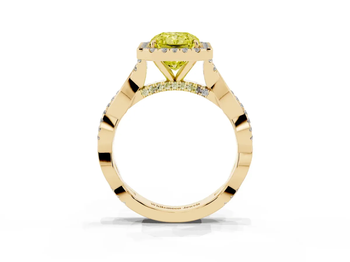 Fancy Yellow Radiant Cut Halo Twist Band Solitaire Ring Yellow gold