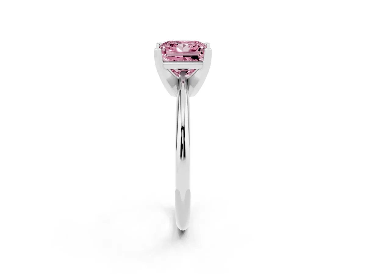 Fancy Pink Princess Cut Cut Solitaire Ring with Four-Prong Setting on a Classic Band Silver