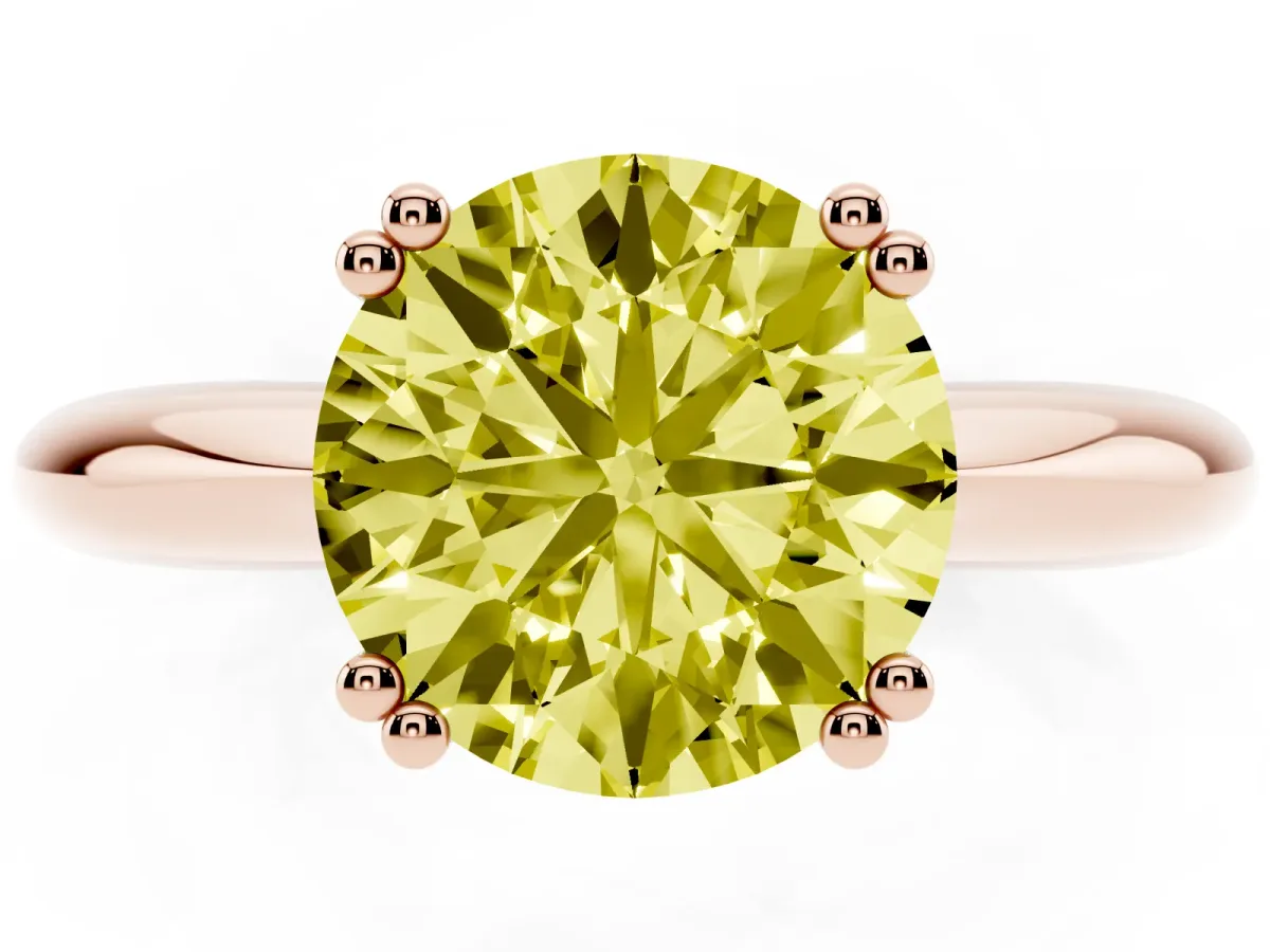 Fancy Yellow Round Cut Cut Solitaire Engagement Ring with Tapered Band and Four-Prong Setting Rose gold