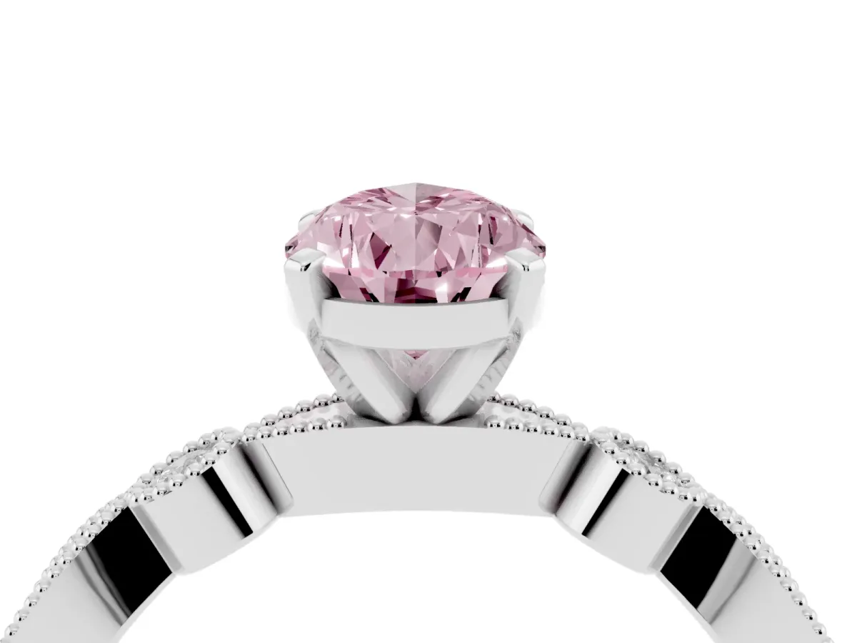 Fancy Pink Pear Cut Milgrain Bezel Diamond Engagement Ring with Solitaire Prong Setting Silver