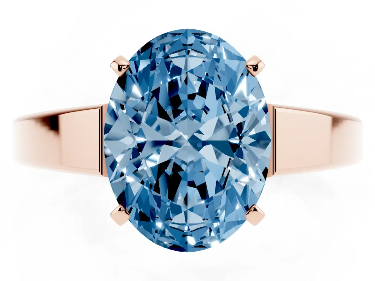Fancy Blue Oval Cut Solitaire Engagement Ring with Four-Prong Setting and Tapered Band Rose gold