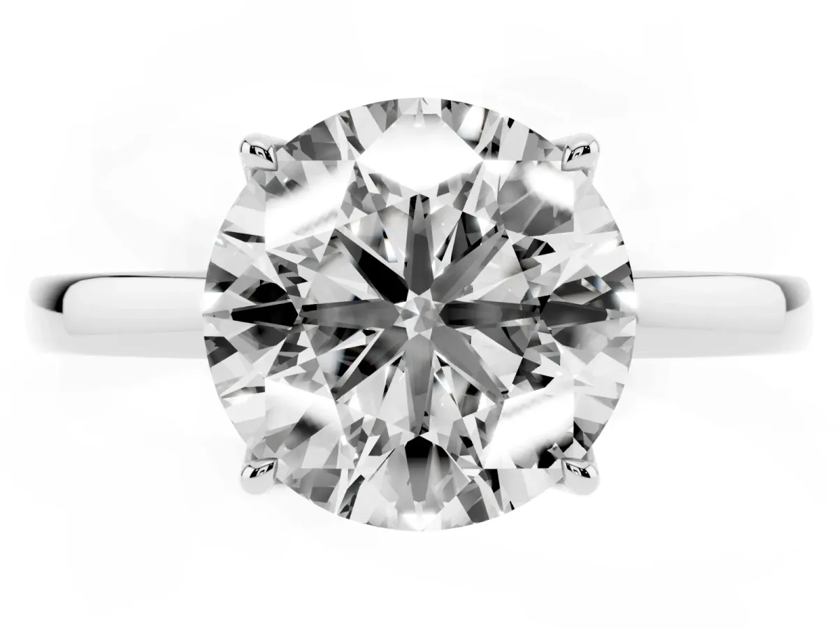 Round Cut Diamond Solitaire Ring with Thin Band and Prong Setting Platinum