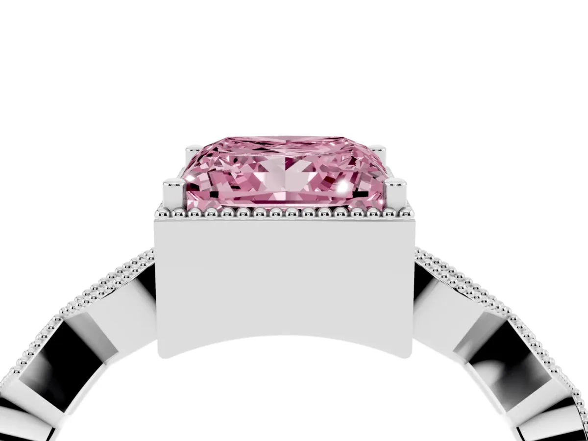 Fancy Pink Princess Cut Milgrain Marquise Diamond Twist Band Ring Silver