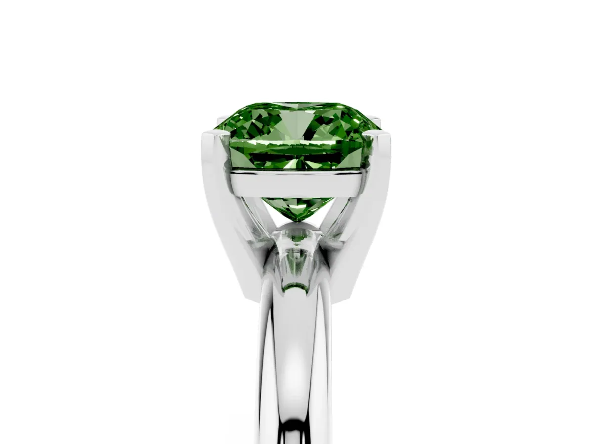 Fancy Green Cushion Cut Diamond Solitaire Engagement Ring with Round Band and Four-Prong Setting Silver