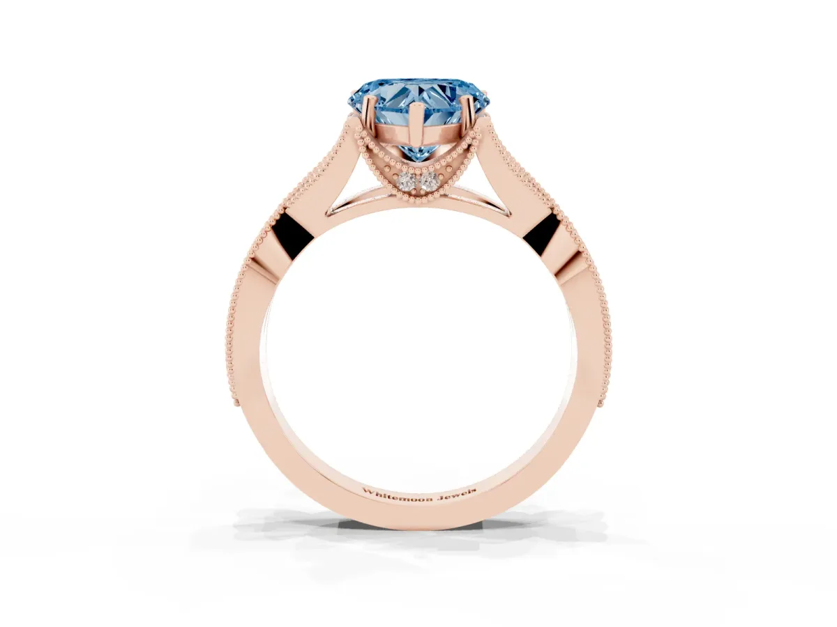 Fancy Blue Heart Cut Cut Diamond Twisted Band with Milgrain Pave Setting and Four-Prong Setting Rose gold