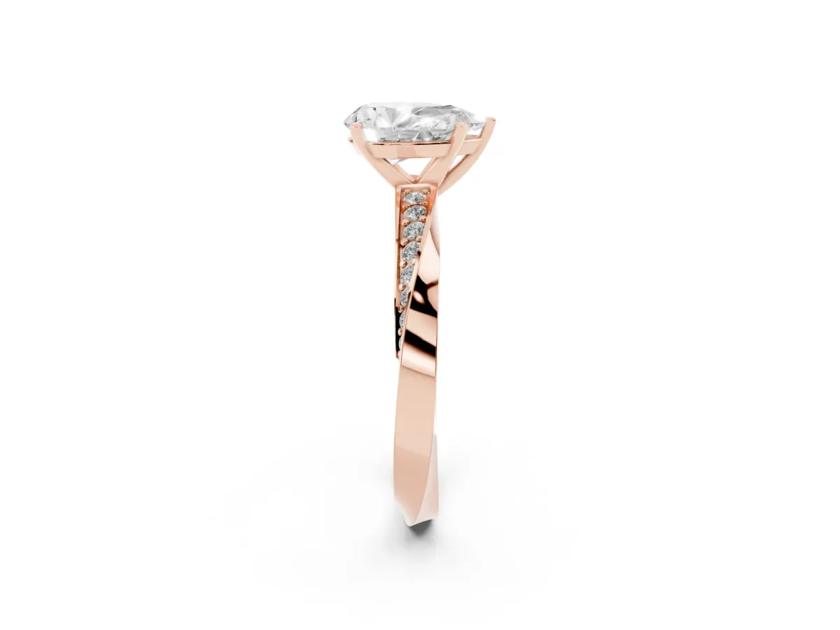 Pear Cut Diamond Engagement Ring with Side Stone Accents and Four-Prong Setting Rose gold