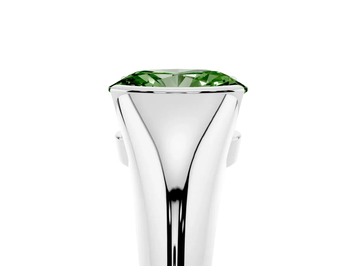 Fancy Green Oval Cut Solitaire Tension Set Diamond Ring Silver