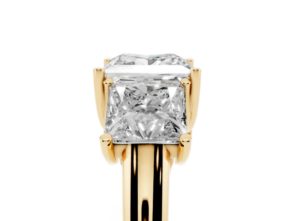 Three-Stone Princess Cut Diamond Engagement Ring with Prong Setting Yellow gold
