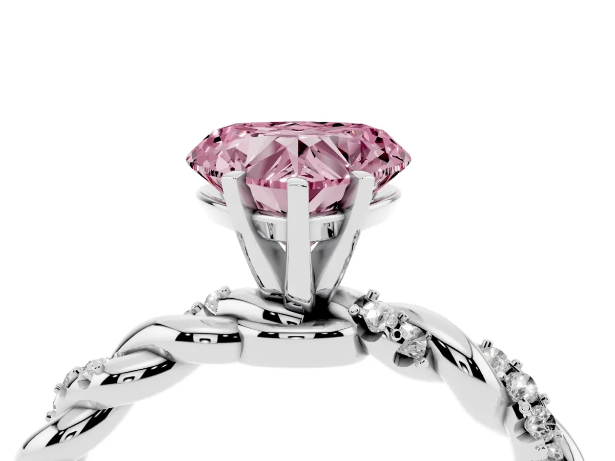 Fancy Pink Heart Cut Diamond Solitaire Ring with Twisted Band and Pavé Accents Platinum