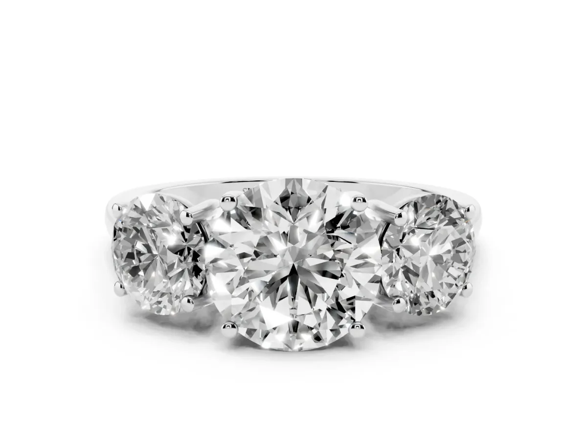 Three-Stone Round Cut Cut Solitaire Ring with Classic Band and Prong Setting Platinum
