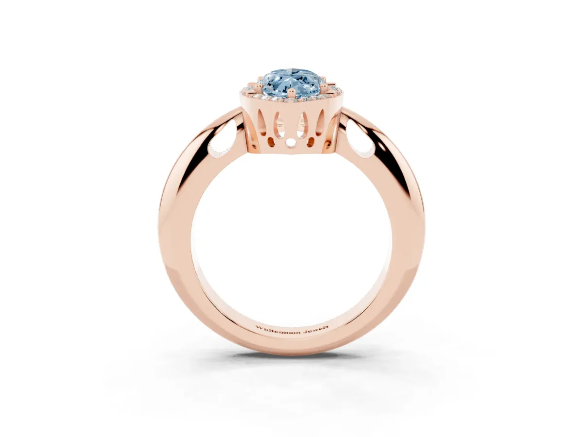 Fancy Blue Marquise Cut Cut Diamond Halo Engagement Ring with Split Shank and Four-Prong Setting Rose gold