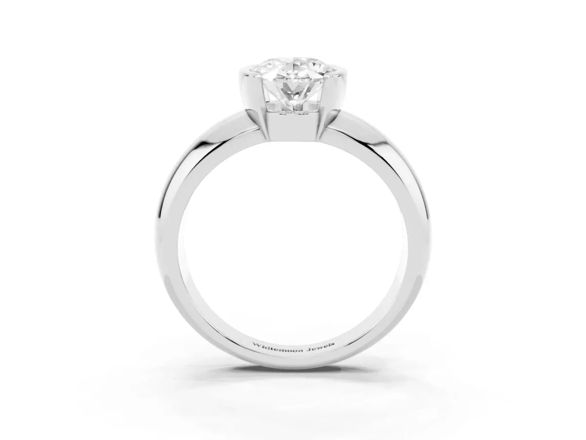 Oval Cut Solitaire Tension Set Diamond Ring with Wide Band Platinum