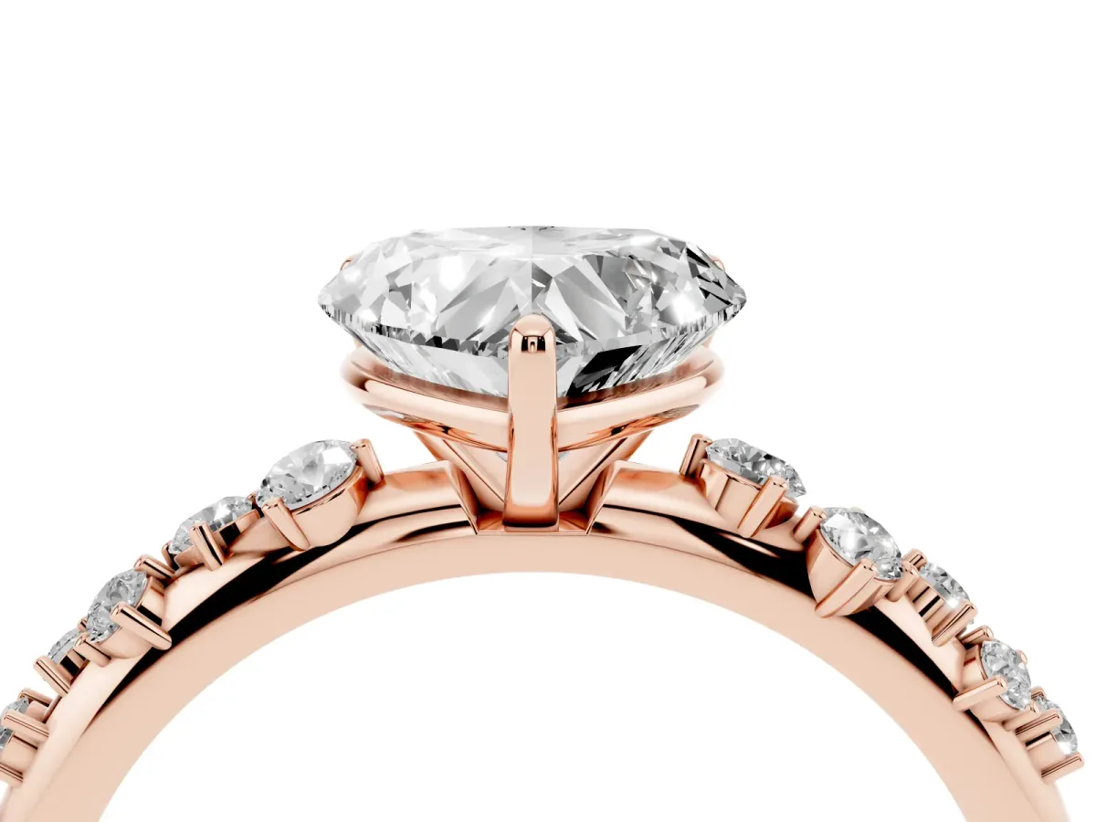 Heart Cut Diamond Cluster Prong-Set Solitaire Ring Rose gold