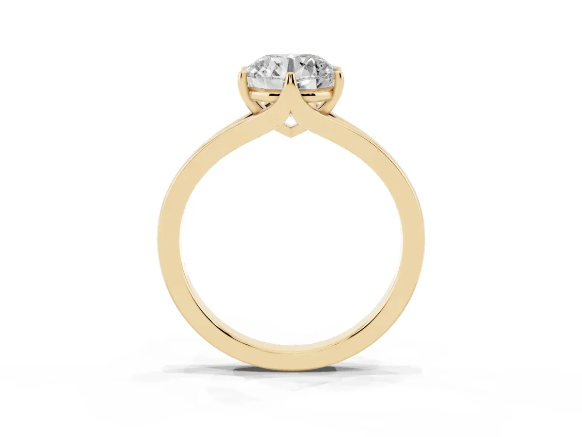 Round Cut Solitaire Diamond Ring with Six-Prong Setting and Tapered Band Yellow gold