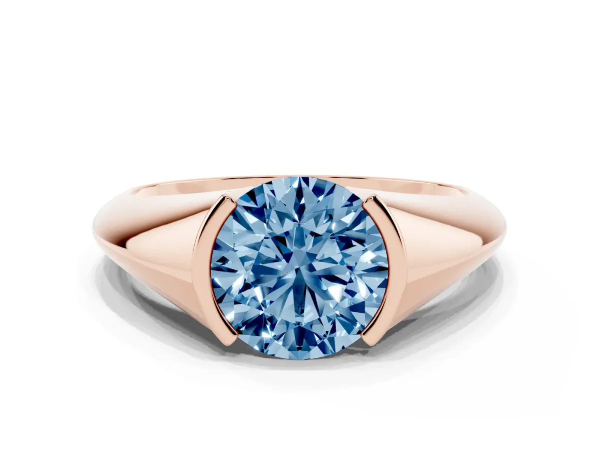 Fancy Blue Round Cut Solitaire Tension Set Diamond Ring Rose gold