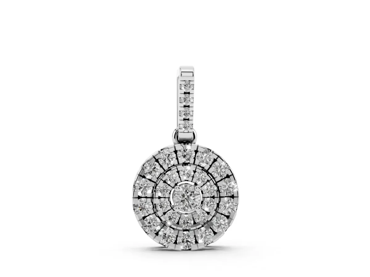 Round Double Halo Diamond Pendant with Pavé Setting Silver