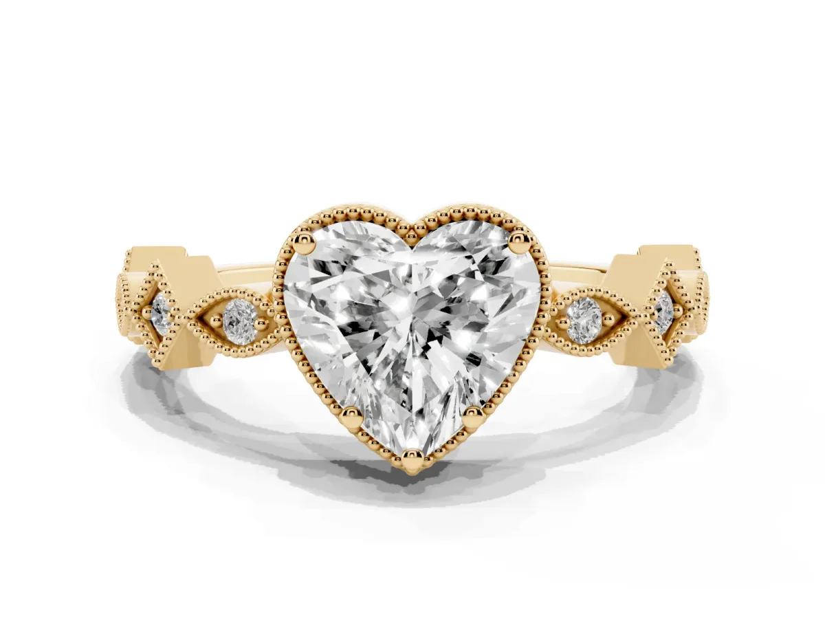 Heart Cut Milgrain Marquise Diamond Twist Band Ring Yellow gold