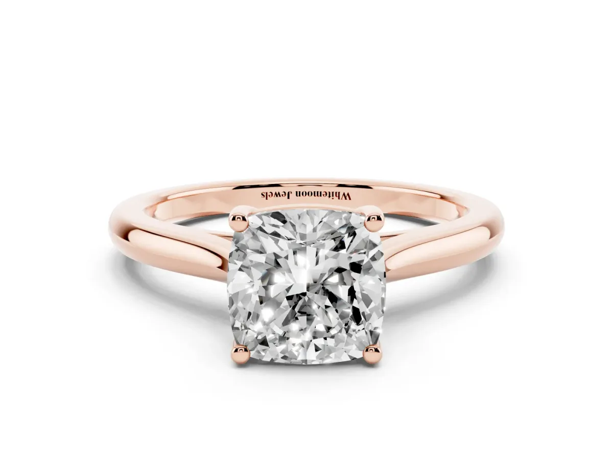 Cushion Cut Cut Solitaire Ring with Cathedral Band and Four-Prong Setting Rose gold