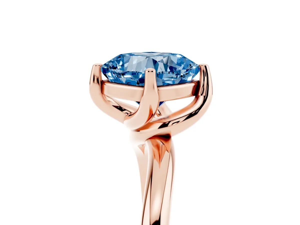 Fancy Blue Cushion Cut Diamond Solitaire Engagement Ring with Four-Prong Setting and Classic Band Rose gold