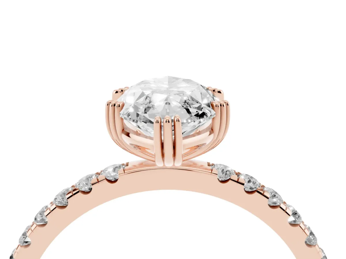 Marquise Cut Brilliant Solitaire with Pavé Band and Claw Prong Setting Rose gold