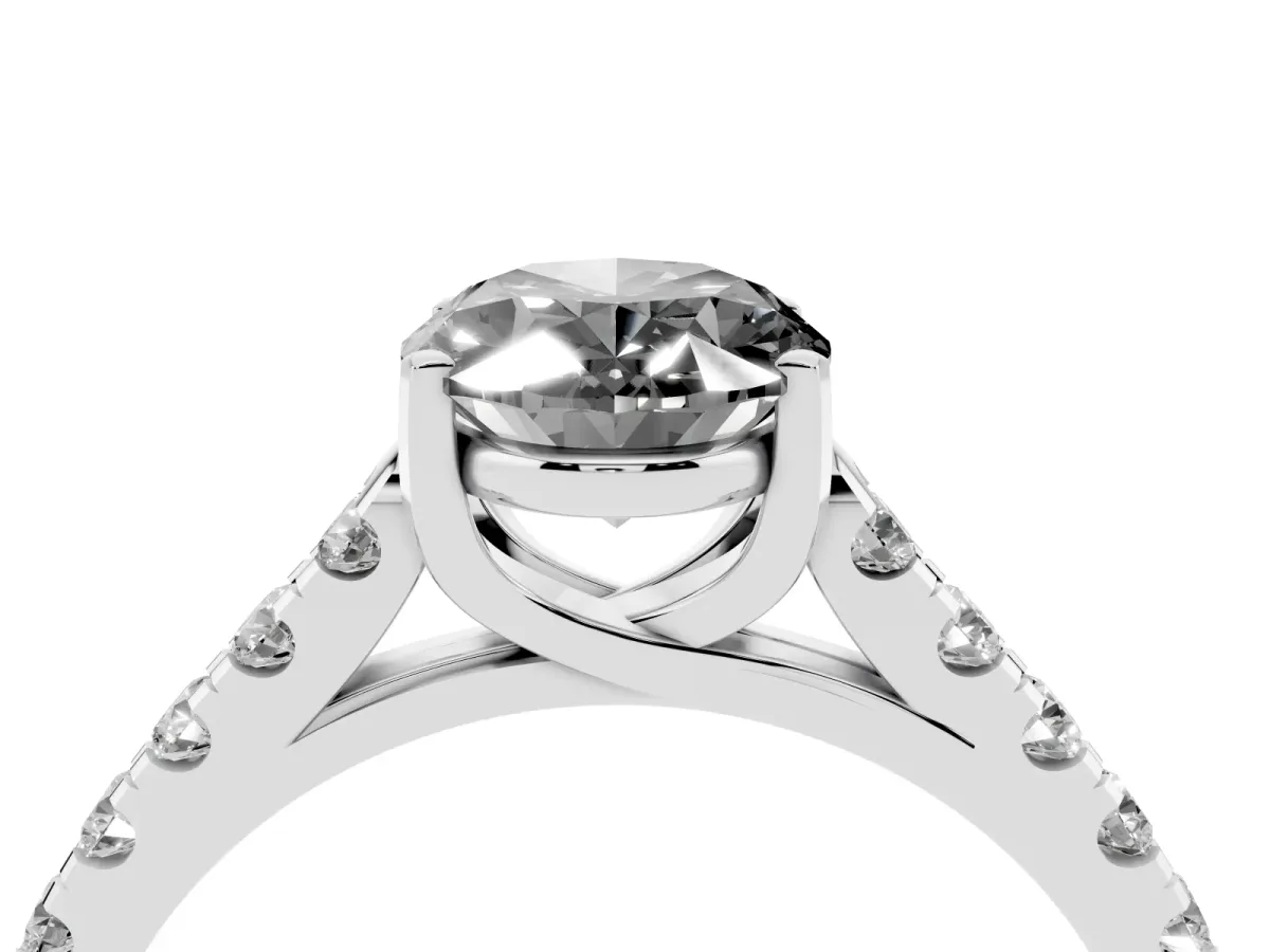 Fancy Black Oval Cut Diamond Pavé Band Solitaire Ring with Prong Setting Silver