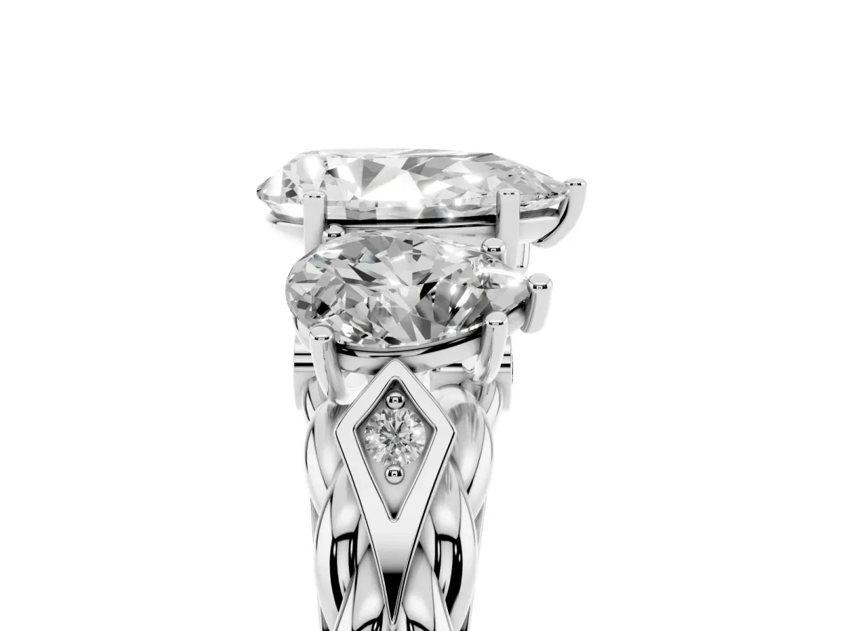 Three-Stone Pear Cut Diamond Braided Band Ring with Four-Prong Setting Silver