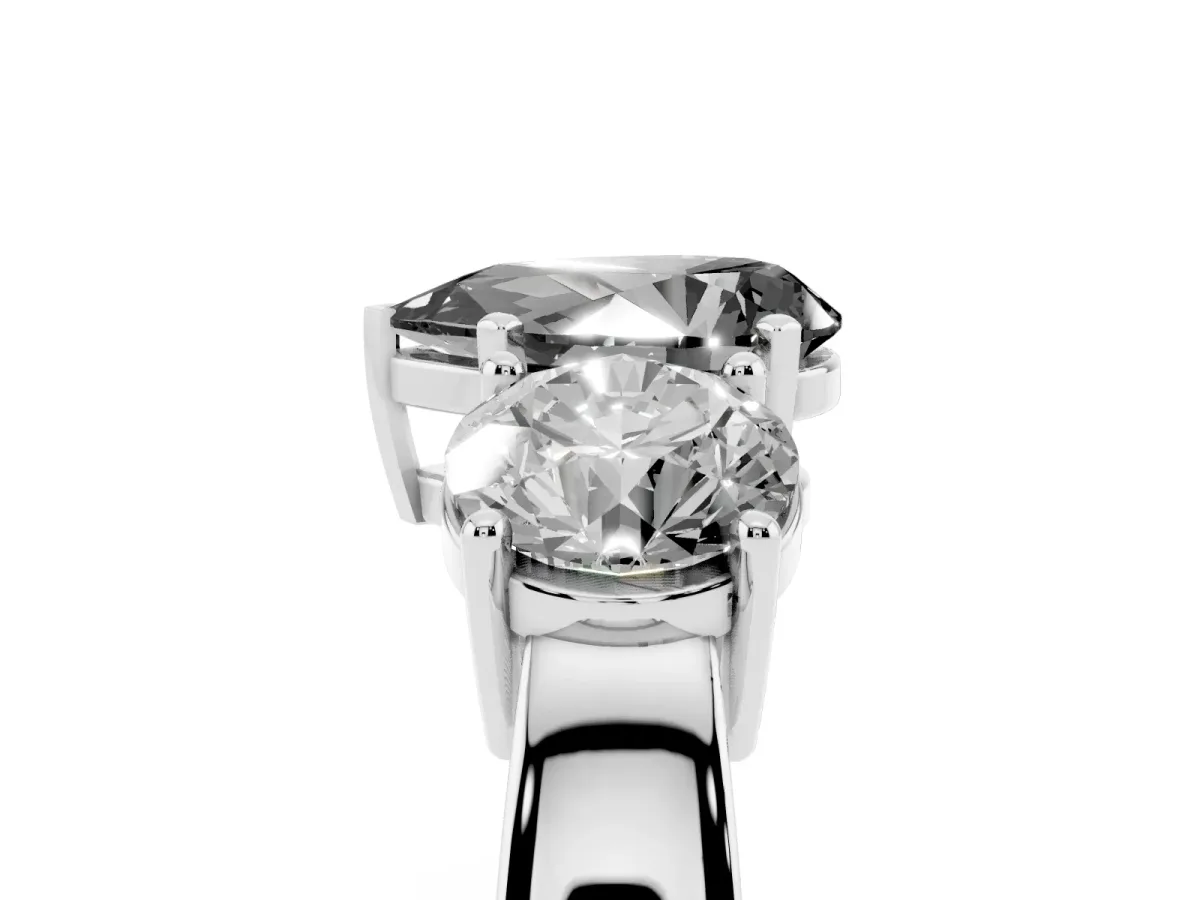 Fancy Black Three-Stone Pear Cut Diamond Ring with Round Side Stones, Classic Band, and Four-Prong Setting Silver