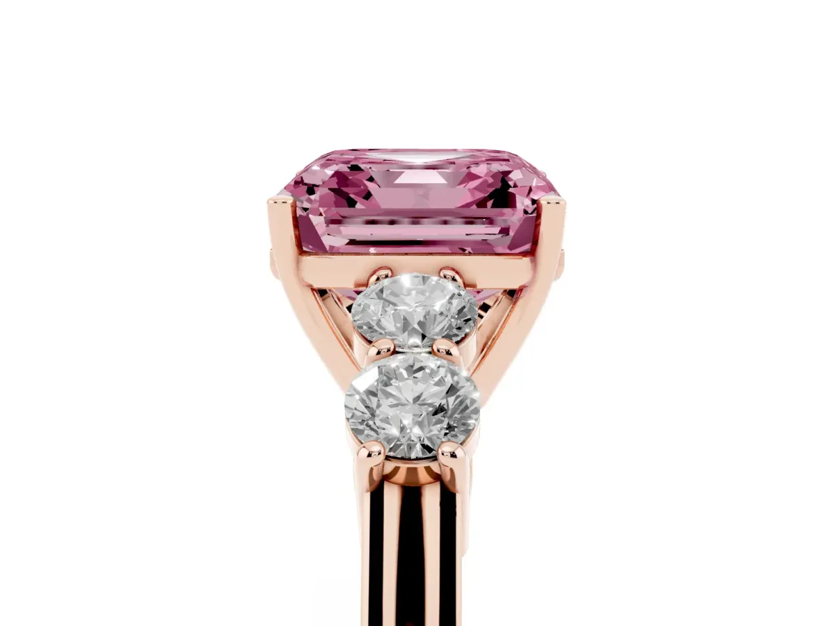 Fancy Pink Asscher Cut Cut Diamond Five-Stone Prong Set White Gold Ring Rose gold