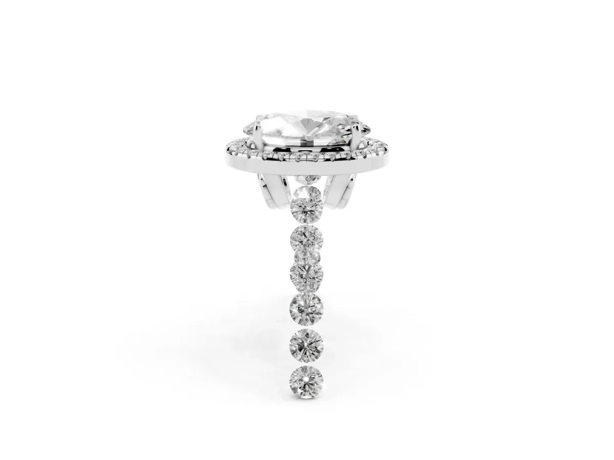 Oval Cut Halo Pavé Diamond Engagement Ring with Four-Prong Setting Silver