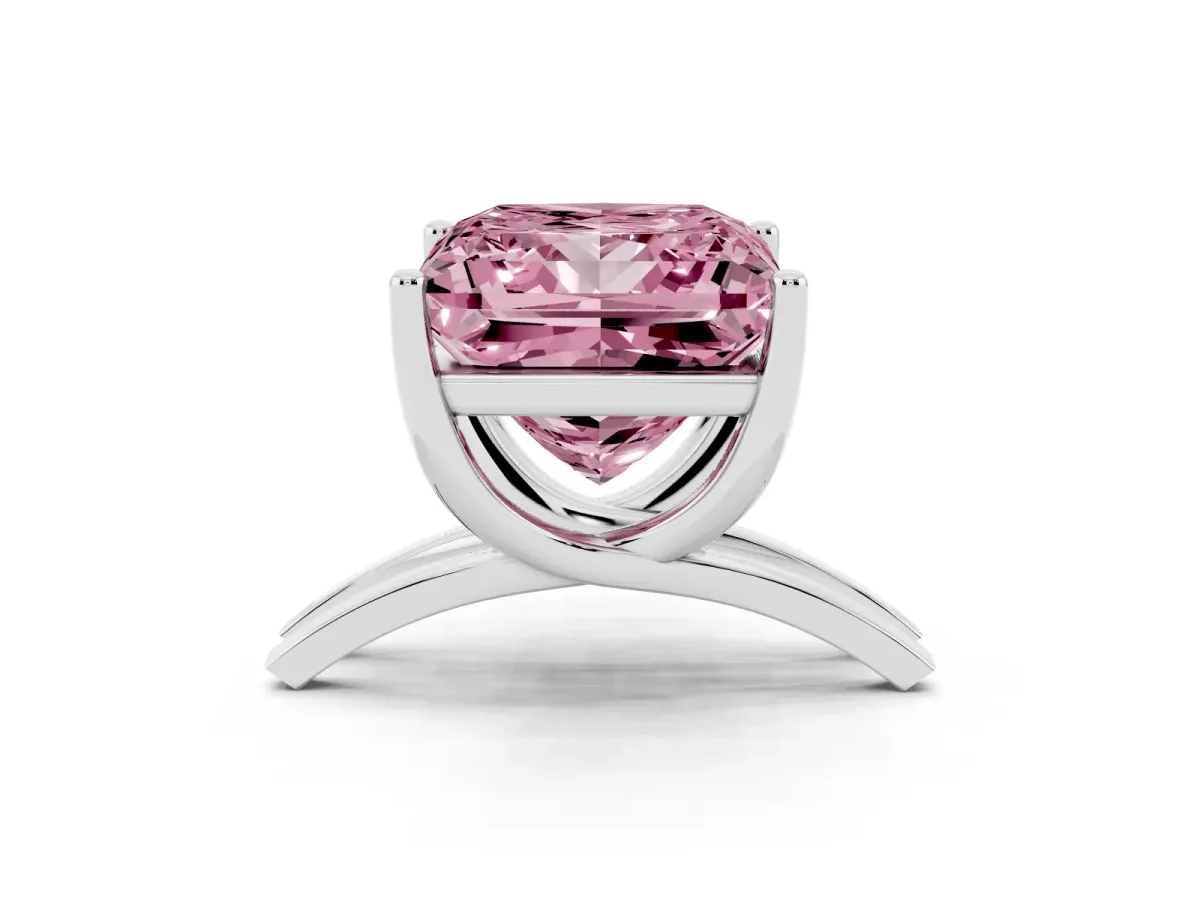 Fancy Pink Princess Cut Cut Diamond Solitaire Engagement Ring with Tapered Plain Band and Four-Prong Setting Silver