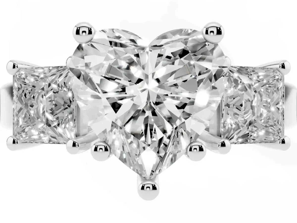 Three-Stone Heart Cut Cut Solitaire Ring with Prong Setting Silver