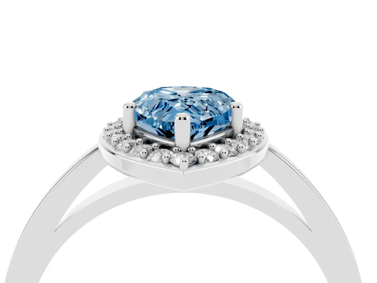 Fancy Blue Pear Cut Halo Diamond Ring with Solitaire Band and Prong Setting Platinum