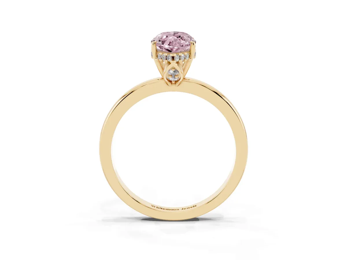 Fancy Pink Marquise Cut Solitaire Diamond Ring with Prong Setting and Plain Band Yellow gold