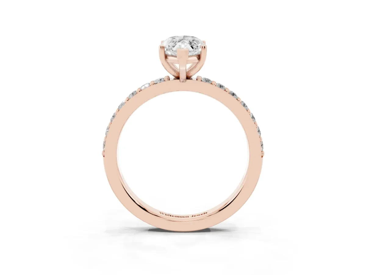 Marquise Cut Cut Diamond Solitaire with Pave Band and Four-Prong Setting Rose gold