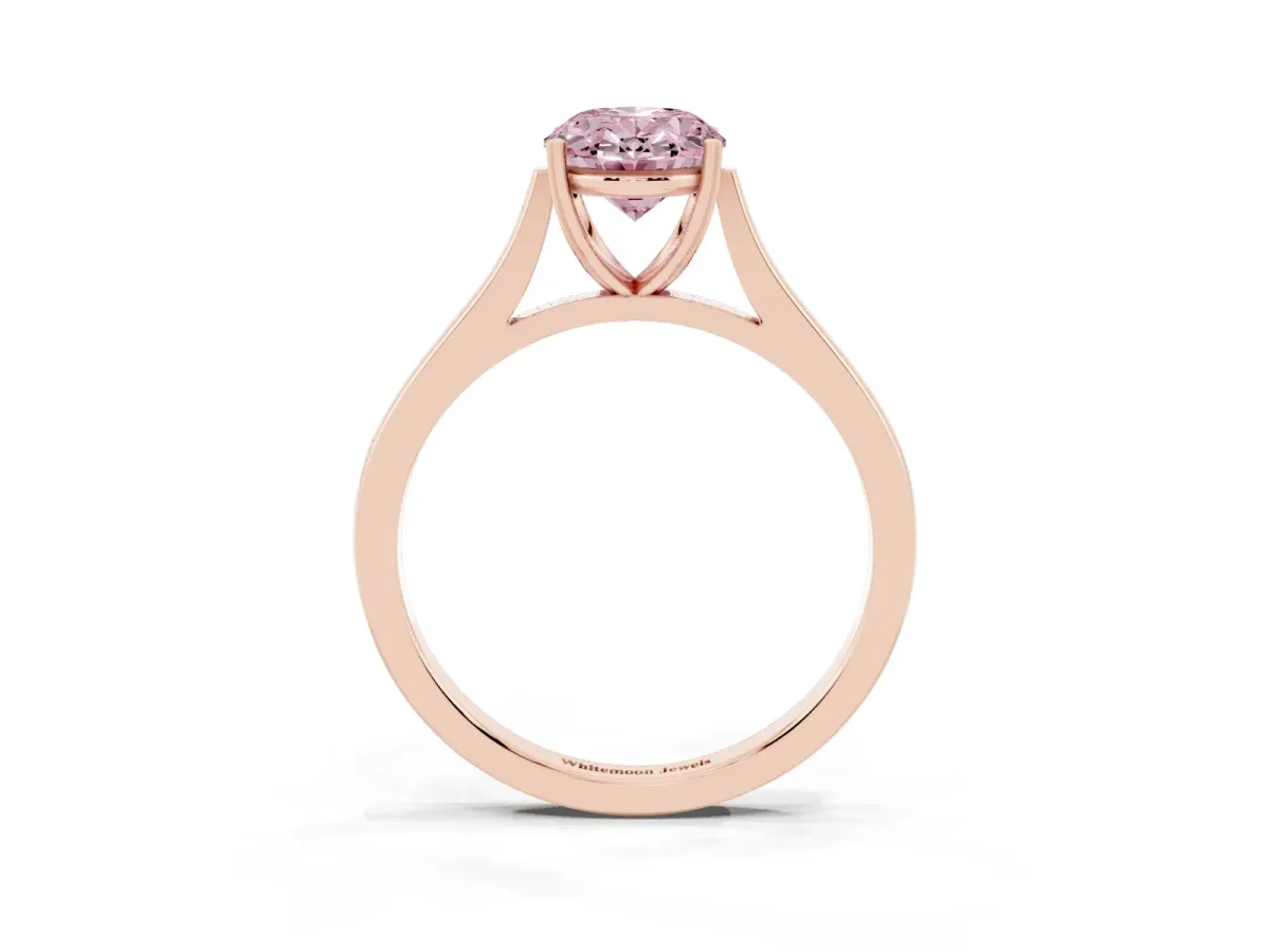 Fancy Pink Oval Cut Solitaire Heart Prong Engagement Ring with Tapered Band Rose gold